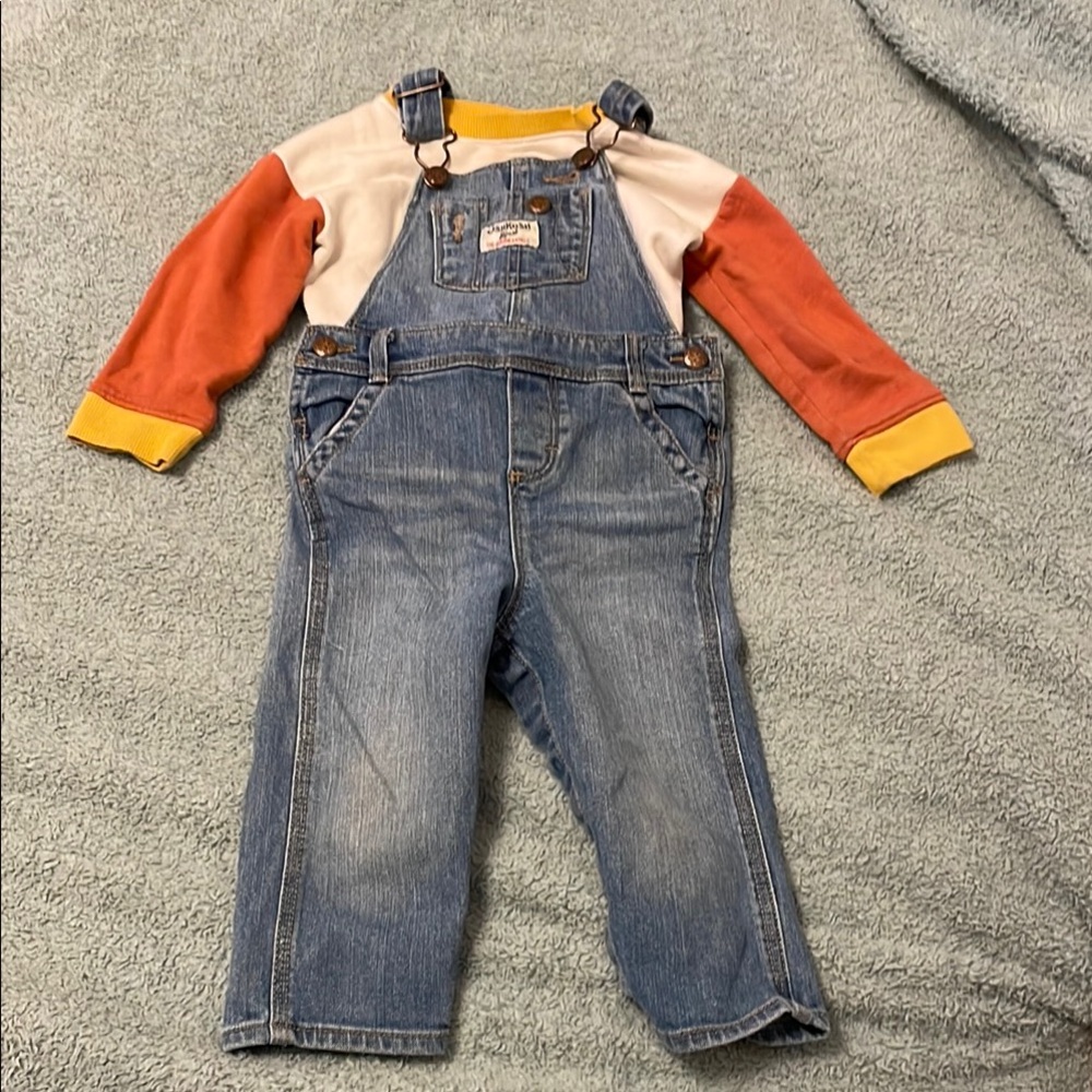 Oshkosh Denim Overalls with orange, yellow and white sweater included!
